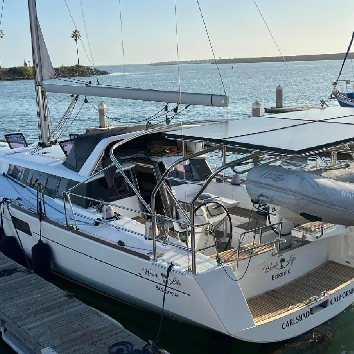 Sailboat docked at harbor
